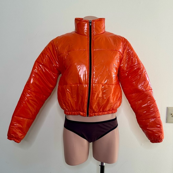Comfy And Ready Orange Cropped Puffer Jacket - Picture 4 of 12